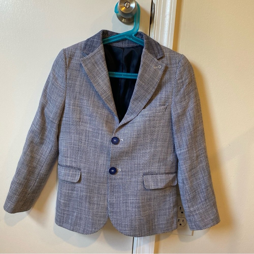 EUC moustache Fine Tailoring for Boys blue/white blazer size 7